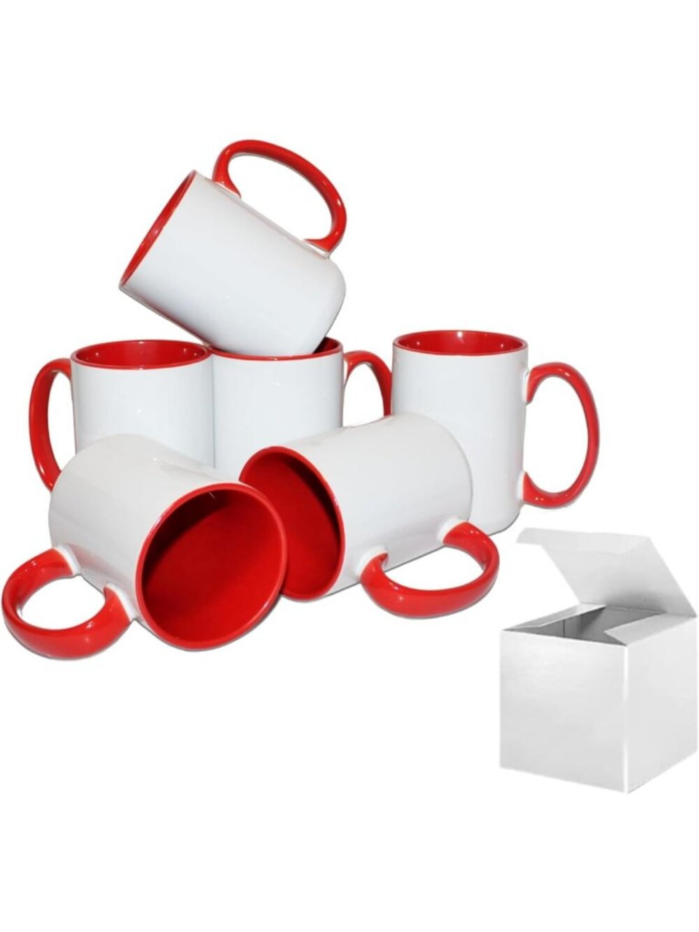 Set of 6 Blank Sublimation Coffee Mugs, 15oz Colorful Handle Ceramic Cups